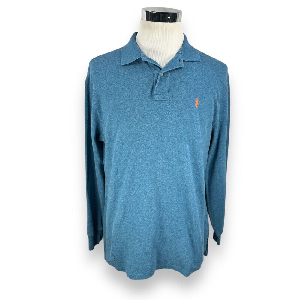 Polo‎ Ralph Lauren Polo Shirt Men’s Large Blue Long Sleeve Golf Pullover Cotton